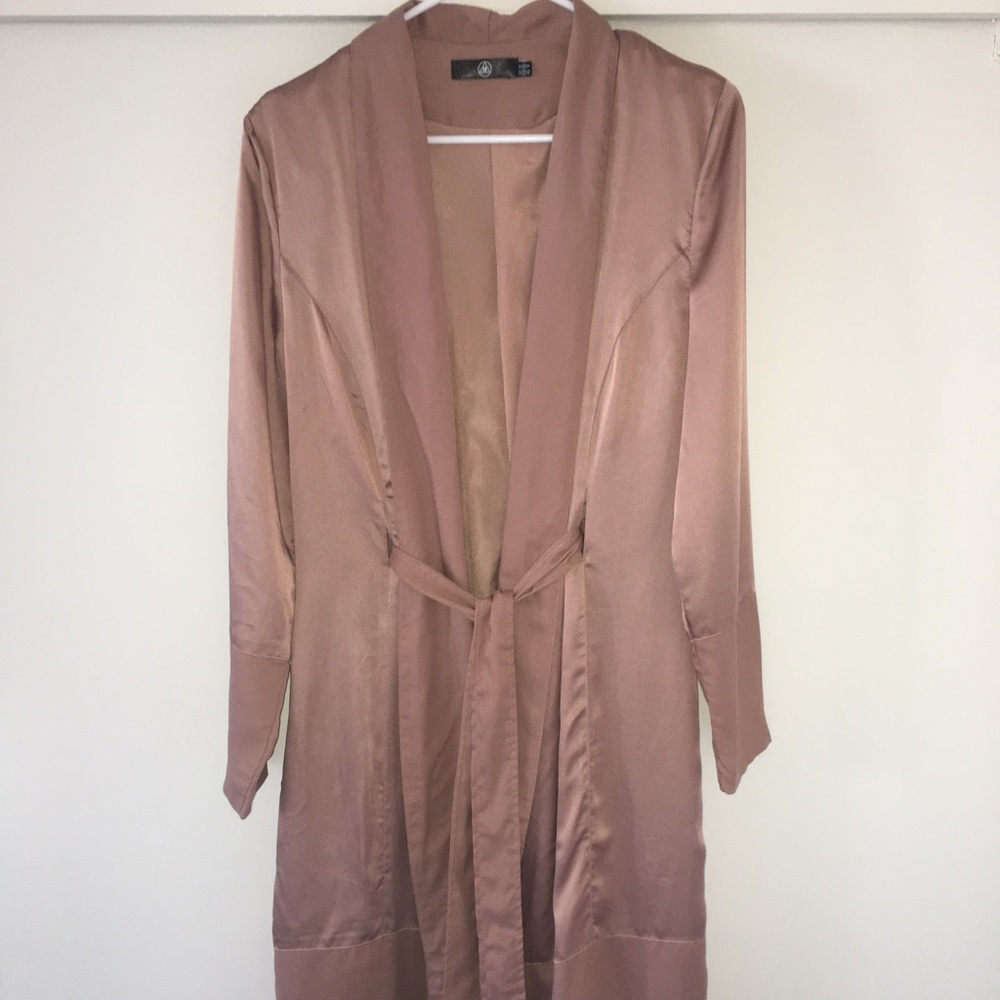 Rose gold long silky duster cardigan